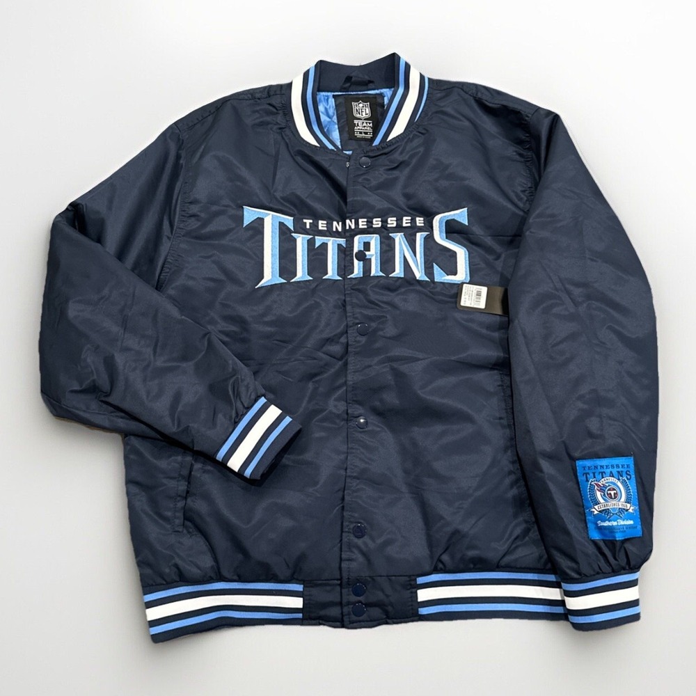 Tennessee Titans Satin Varsity Bomber Jacket NFL Team Apparel Navy Men XL NWT